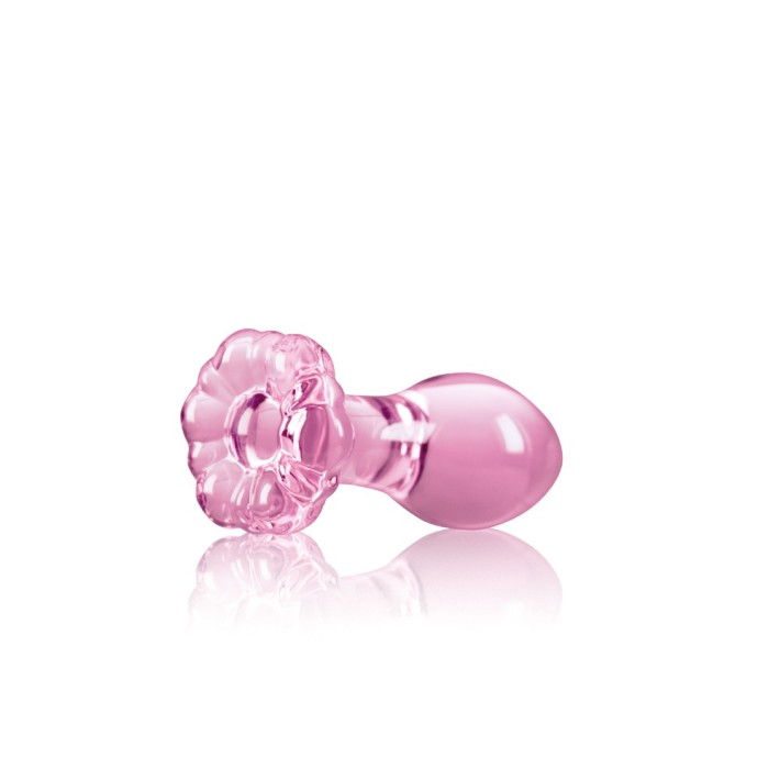 Dop Anal Din Sticla Crystal Flower, Roz, 9 Cm 2