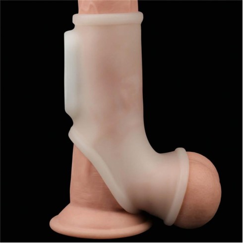 manson, Inel / Manson Penis Cu Vibratii Vibrating Silk Knights Ring With Scrotum Sleeve, Alb, pasiune.ro