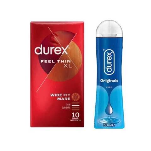 , Pachet Durex Prezervative Feel Thin Xl 10 Bucati + Lubrifiant Originals 50 Ml , pasiune.ro