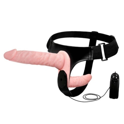Love toys, Strap-on Dublu Cu Vibratii Ultra Passionate, Natural, 17.5 Cm, pasiune.ro