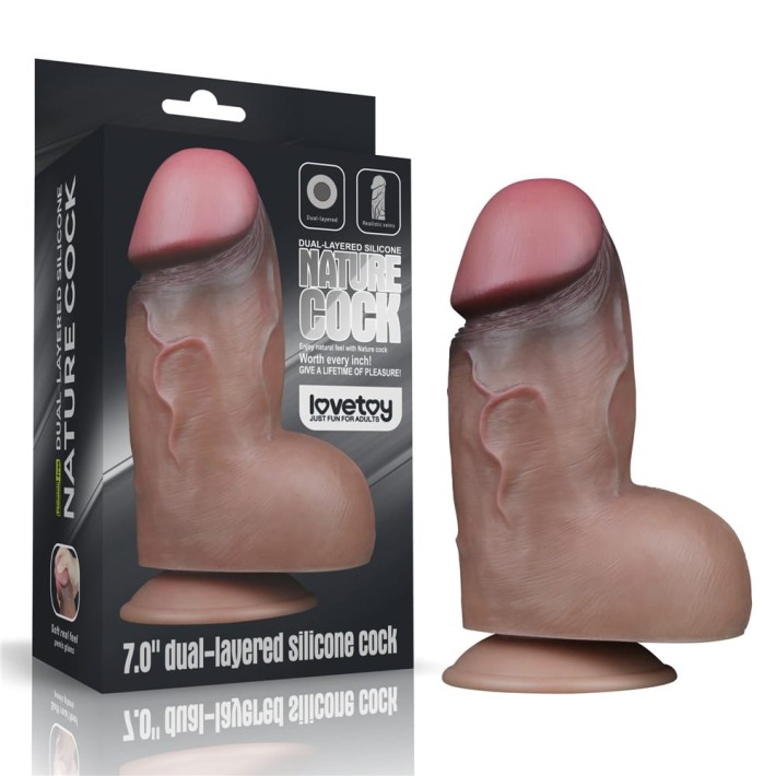 Dildo Mega Dublu-stratificat Nature Cock, Brun, 18 Cm 8