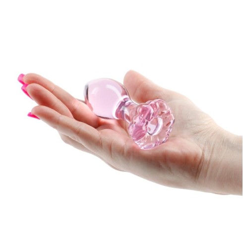dop, Dop Anal Din Sticla Crystal Flower, Roz, 9 Cm, pasiune.ro