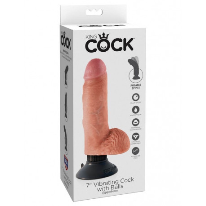 Vibrator Realistic Cu Ventuza King Cock, Natural, 17.8 Cm 4