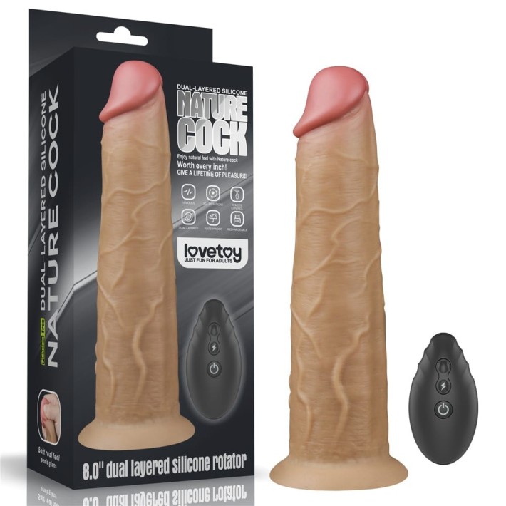Vibrator Realistic Din Silicon Dublu-stratificat Nature Cock Rotator, Bronz, 20 Cm 8
