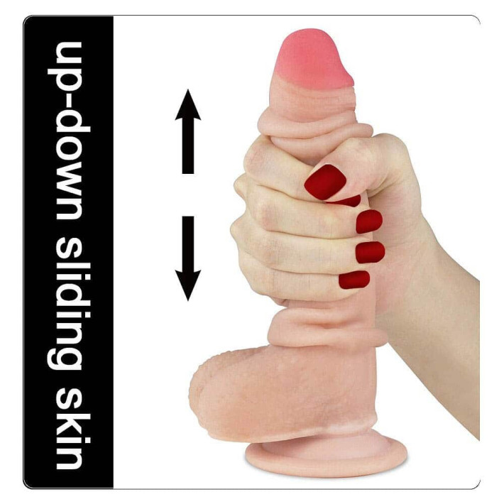 Dildo Silicon Dublu-stratificat Sliding Skin, Natural, 16.5 Cm 6