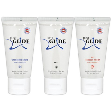 Lubrifiant Sex Anal, Set Lubrifianti Just Glide - Pe Baza De Apa + Anal + Aroma Capsune, 3 X 50 Ml, pasiune.ro