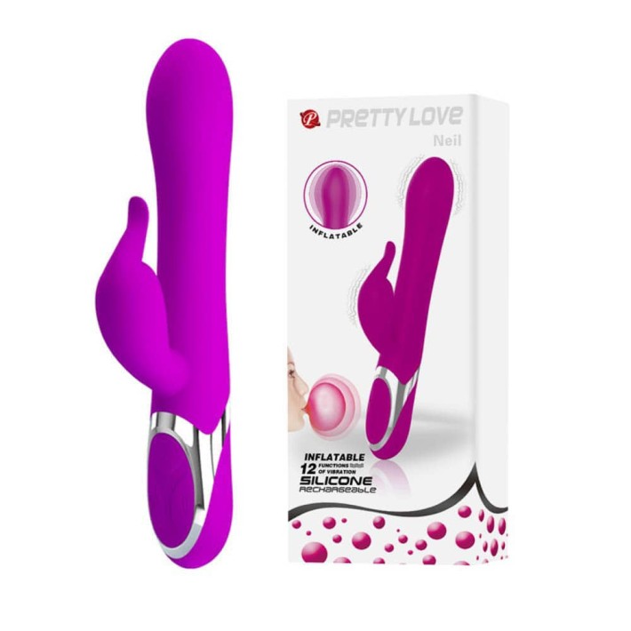 Vibrator Rabbit Cu Cap Gonflabil Neil, Mov, 23 Cm 9