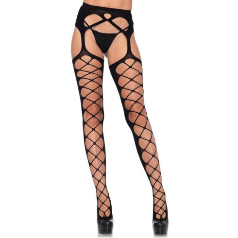 stocking, Diamond Net Opaque Stockings, Black, O/s, pasiune.ro