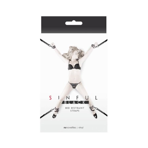 bed, Kit Imobilizare Erotica Sinful Black Bed Restraint Straps, pasiune.ro