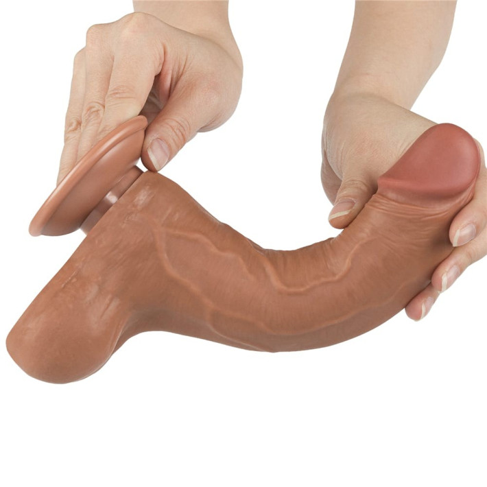 Dildo Realistic Sliding Skin Dual Layer Ii, Brun Deschis, 21.5 Cm 7