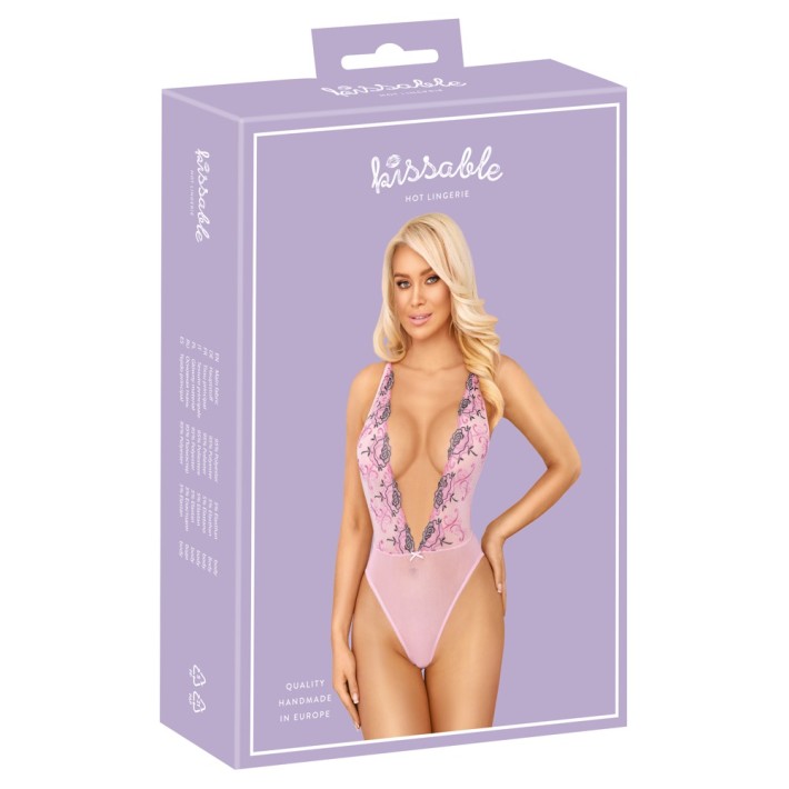 Body Kisaable Cu Broderie Florala Roz 5