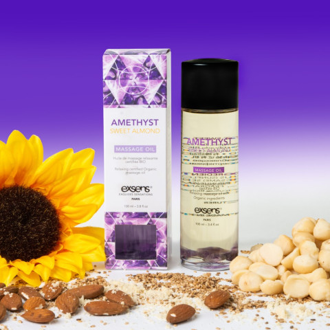 Exsens, Organic Massage Oil With Stones Amethyst Sweet Almond 100ml, pasiune.ro