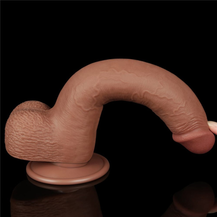 Dildo Realistic Sliding Skin Dual Layer, Brun Deschis, 22.5 Cm 11