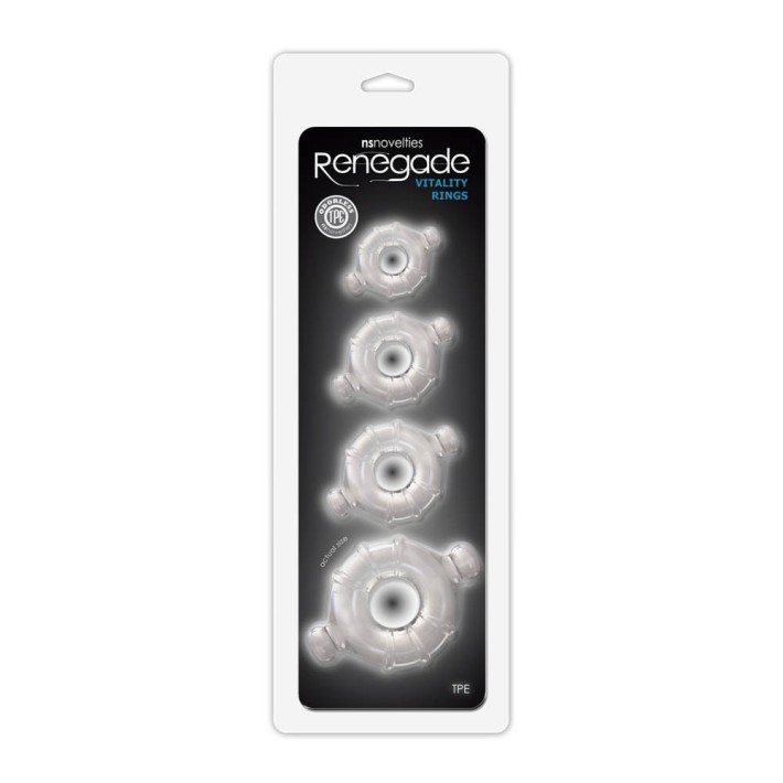 Set 4 Inele Penis Renegade Vitality Rings, Transparent 2