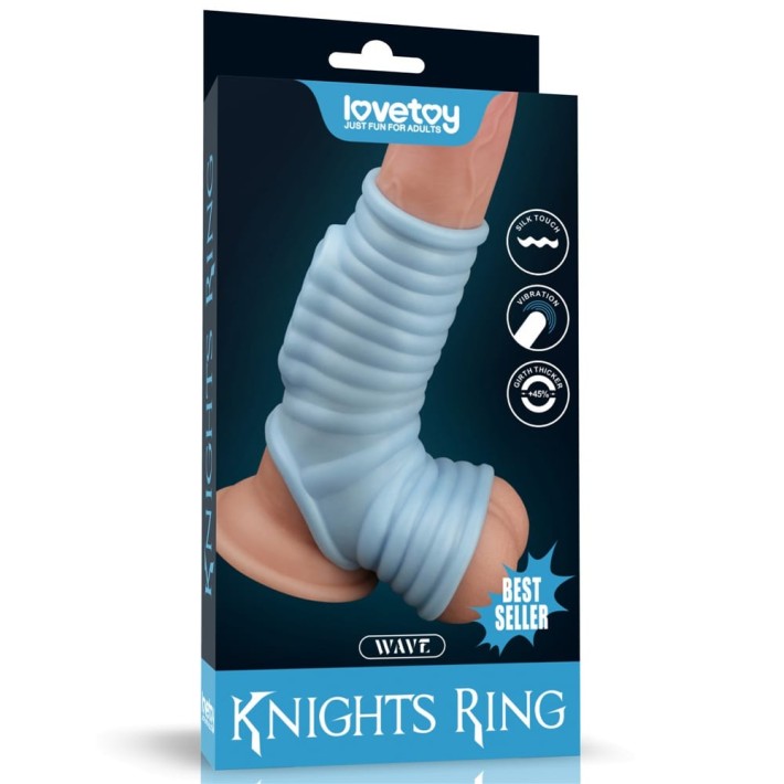 Inel / Manson Penis Cu Vibratii Wave Knights With Scrotum Sleeve, Albastru 9