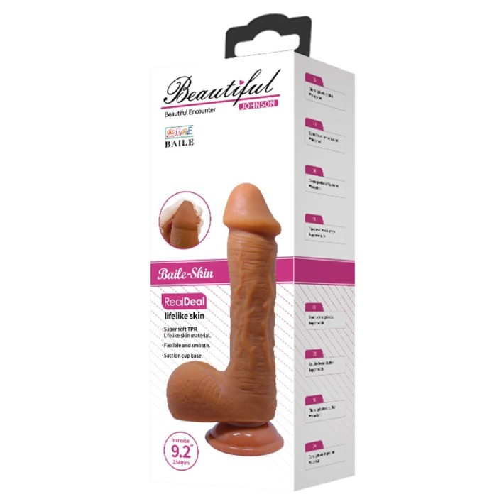 Dildo Clasic Cu Ventuza Beautiful Johnson, Brun, 23 Cm 7