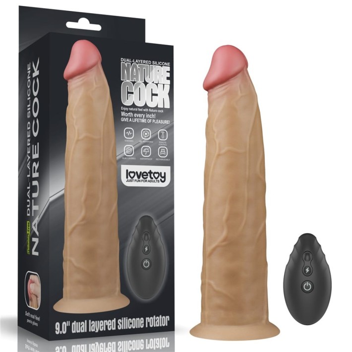 Vibrator Realistic Din Silicon Dublu-stratificat Nature Cock Rotator, Bronz, 23 Cm 7