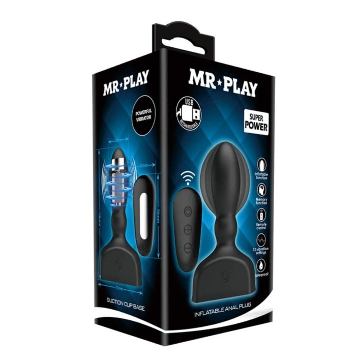 Dop Anal Gonflabil Cu Vibratii Mr. Play, Negru, 11 Cm 3