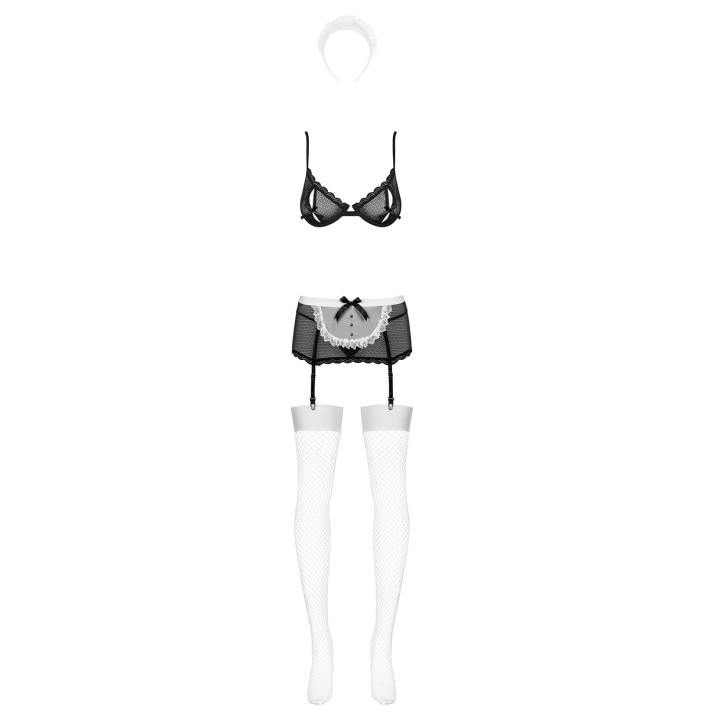 Costum Menajera Sexy, Negru Cu Alb, S/m 7
