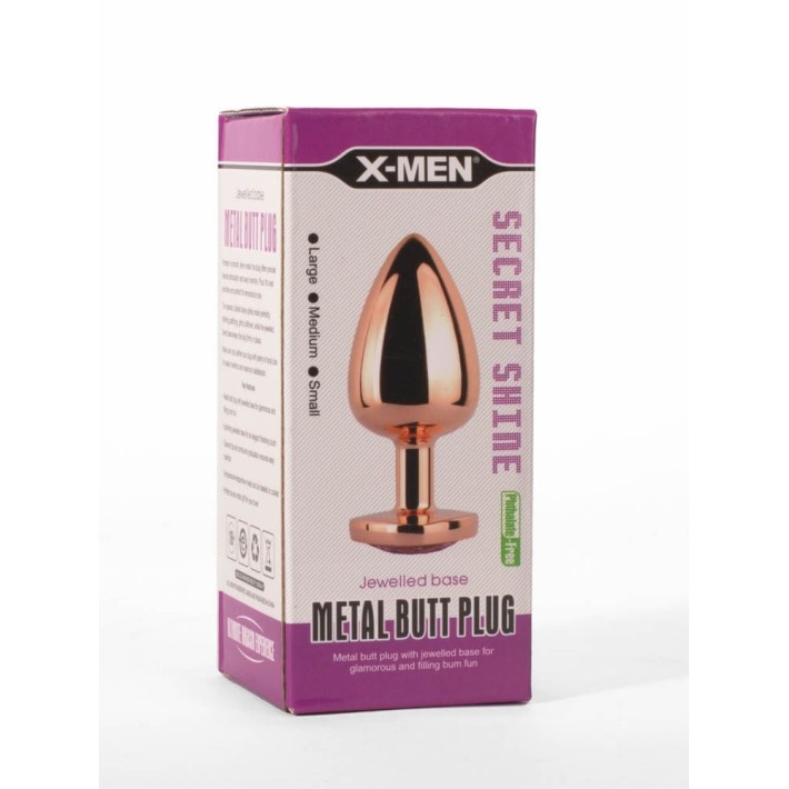 Dop Anal Cu Bijuterie Secret Shine Metal M, Auriu + Roz, 8 Cm 3