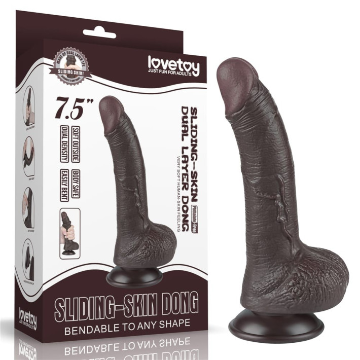 Dildo Realistic Sliding Skin Dual Layer I, Brun Inchis, 19 Cm 13