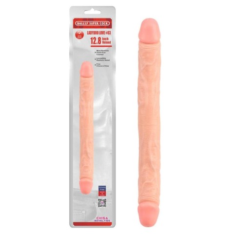 Dildouri Duble, Dildo Clasic Dublu Ladybro Love, Natural, 32.5 Cm, pasiune.ro