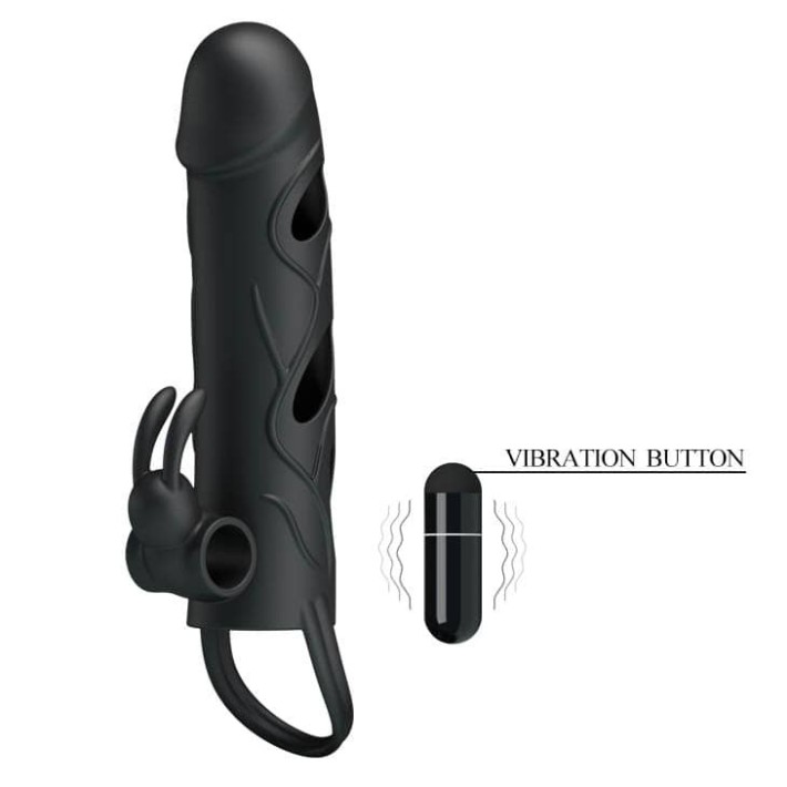 Manson / Extensie Penis Cu  Rabbit Si Vibratii, Negru, 14 Cm 5