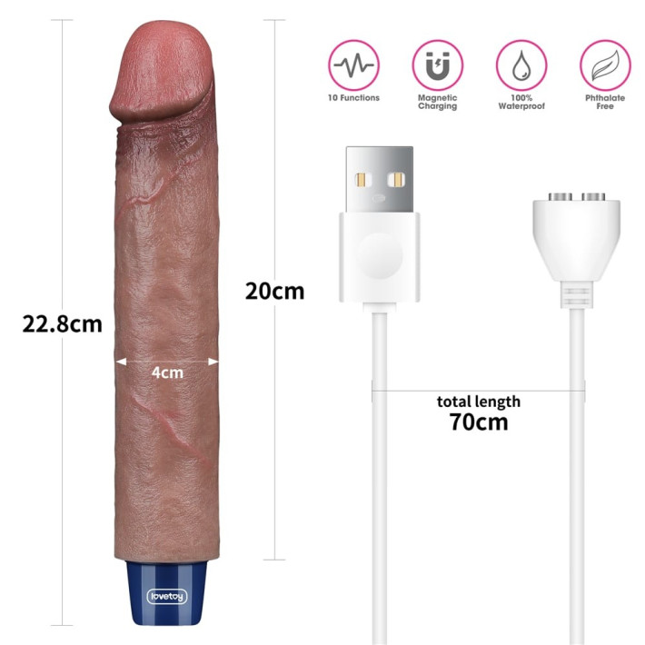 Vibrator Reincarcabil Real Softee, Brun Deschis, 22.5 Cm 4