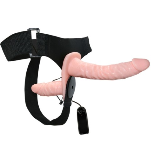 Strap On Dublu, Strap-on Dublu Cu Vibratii Ultra Passionate, Natural, 17.5 Cm, pasiune.ro