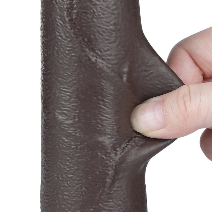 Dildo Realistic Sliding Skin Dual Layer I, Brun Inchis, 21.5 Cm 9