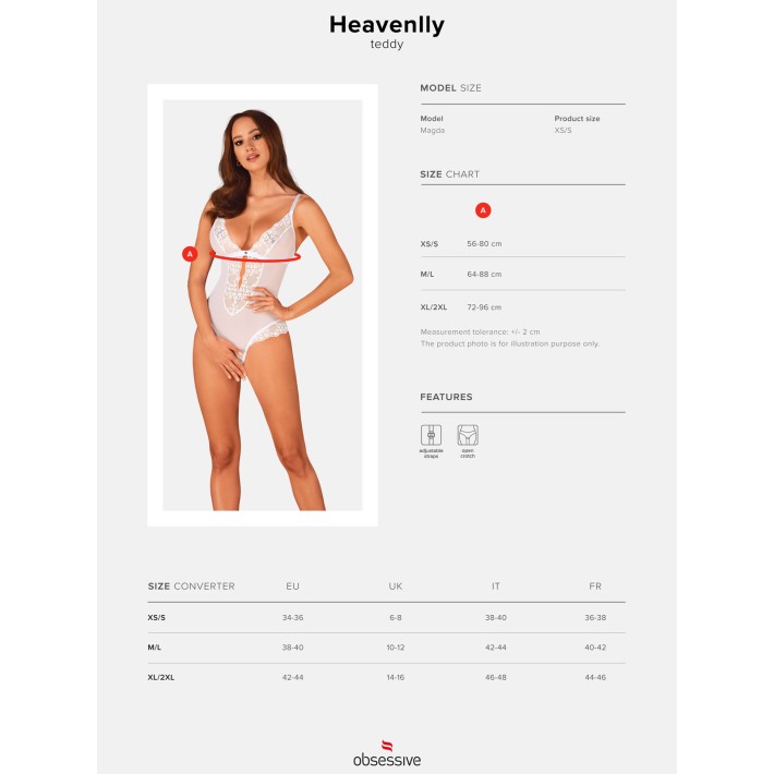 Heavenlly Crotchless Teddy Xs/s M/l, Xl/2xl, Xs/s 10