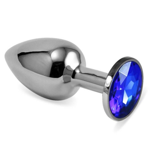 blue, Dop Anal Cu Bijuterie Rosebud Classic Metal Plug S, Argintiu + Albastru, 6.5 Cm, pasiune.ro