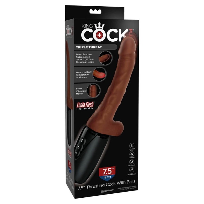 Vibrator Cu Functie Du-te/vino Thrusting Cock With Balls, Brun, 19.5 Cm 7