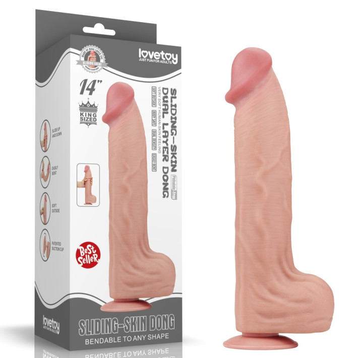 Dildo Ultra Realistic King Sized Sliding Skin Dual Layer Dong, Natural, 35.5 Cm 14