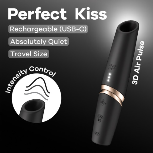 stimulator, Stimulator Clitoridian Cu Air Pulse Perfect Kiss, Negru, pasiune.ro