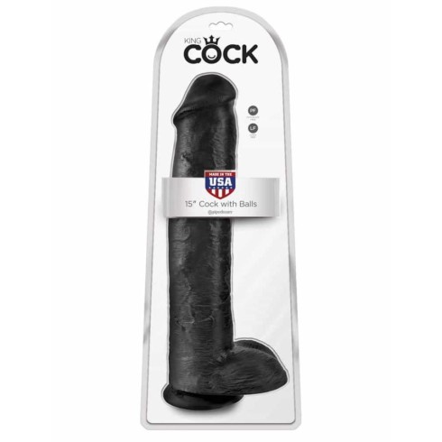 pvc, Dildo Clasic Cu Testicule King Cock, Negru, 38 Cm, pasiune.ro