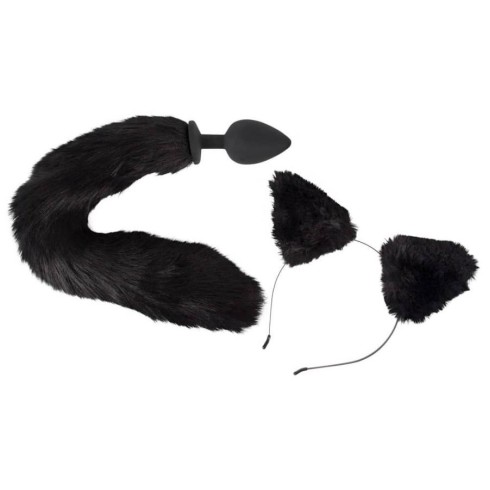 kitty, Set Pet Play Dop Anal Si Urechiuse Cu Blanita, Negru, pasiune.ro