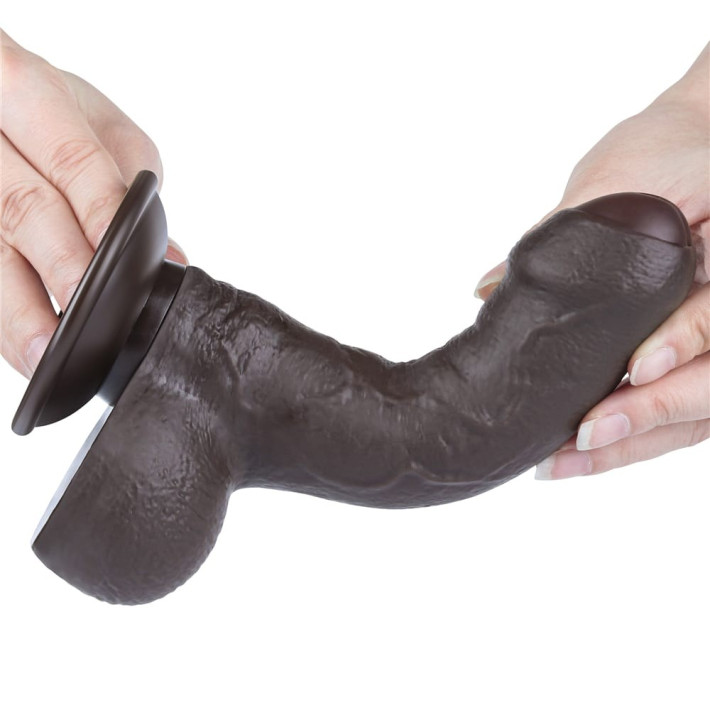 Dildo Realistic Sliding Skin Dual Layer, Brun Inchis, 17.5 Cm 8