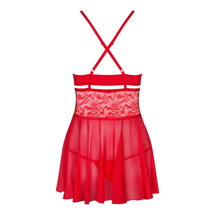 Babydoll Sexy Cu Dantela Si Chilotei String, Rosu, S/m 10