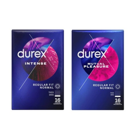 stimulator, Pachet Prezervative Durex Mutual Pleasure 16 Bucati + Intense Orgasmic 16 Bucati , pasiune.ro