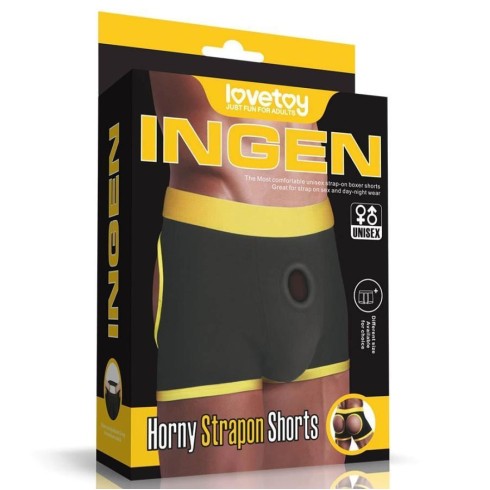 boxeri, Boxeri Pentru Strap-on Horny Strapon Shorts, Negru + Galben, Xs/s (talie 71-83 Cm), pasiune.ro