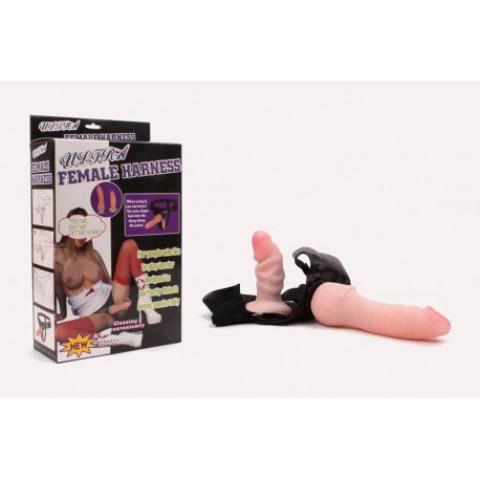 Debra, Strap-on Dublu Ultra Female Harness, Natural, 15 Cm, pasiune.ro