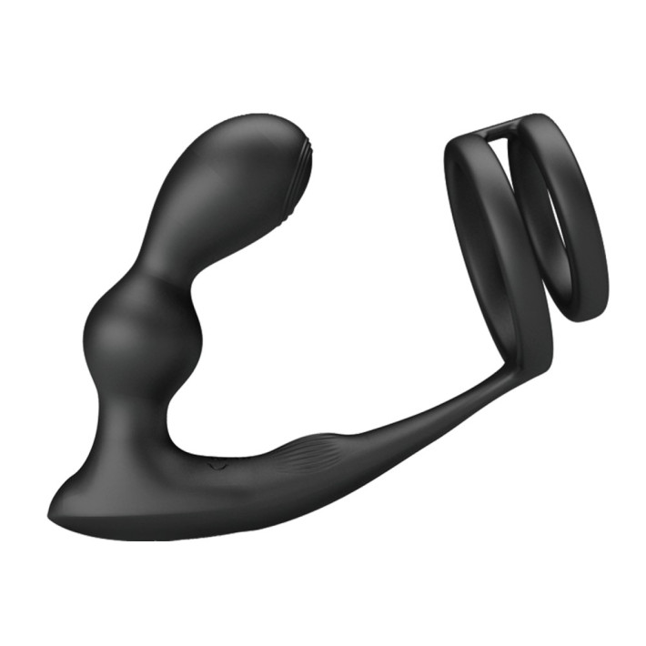 Dop Anal Cu Inel Penis Si Vibratii Marshall, Negru, 9 Cm 2
