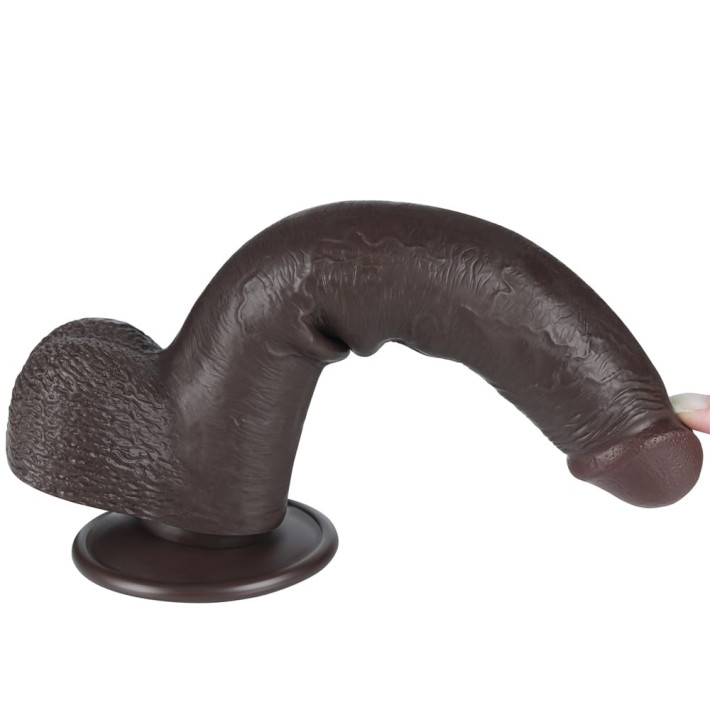 Dildo Realistic Sliding Skin Dual Layer, Brun Inchis, 22.5 Cm 2