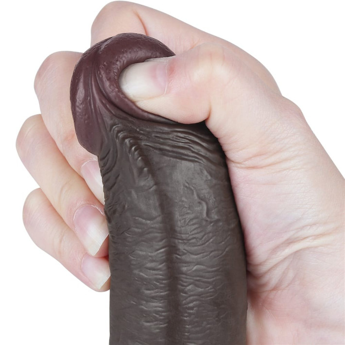 Dildo Realistic Sliding Skin Dual Layer, Brun Inchis, 22.5 Cm 10