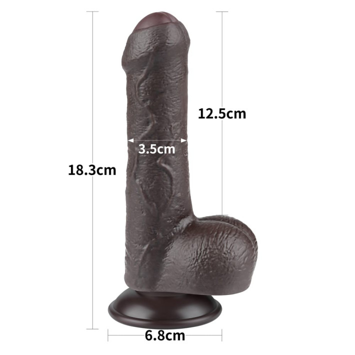 Dildo Realistic Sliding Skin Dual Layer, Brun Inchis, 17.5 Cm 5