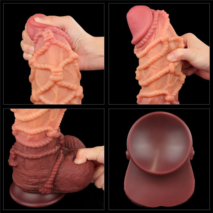 Dildo Realistic Extra Texturat Din Silicon Platinum Dublu-stratificat, Natural, 26.5 Cm 4