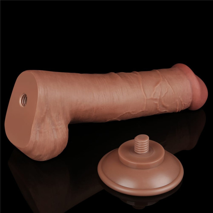 Dildo Realistic Sliding Skin Dual Layer Iii, Brun Deschis, 20 Cm 3
