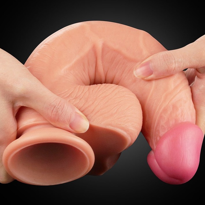 Dildo Clasic Din Silicon Dublu-stratificat Platinum, Natural, 25 Cm 3