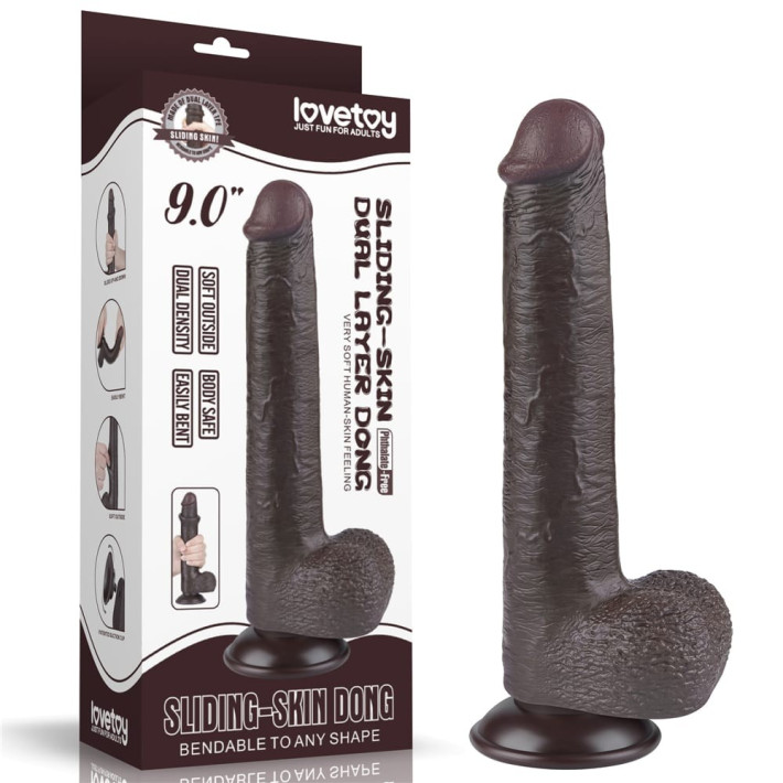 Dildo Realistic Sliding Skin Dual Layer, Brun Inchis, 22.5 Cm 13